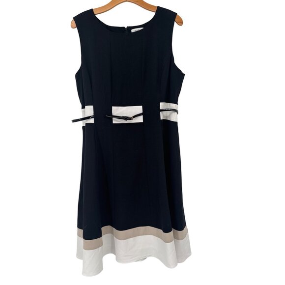 Calvin Klein Black Fit-And-Flare Color-Block Dress size 14 black sleeveless - Picture 2 of 5